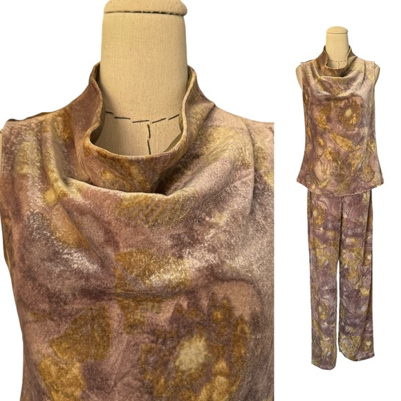 Vintage 90s Kenzo Velvet Cowl Neck Top and Low Rise Pants Matching Set - Picture 13 of 15